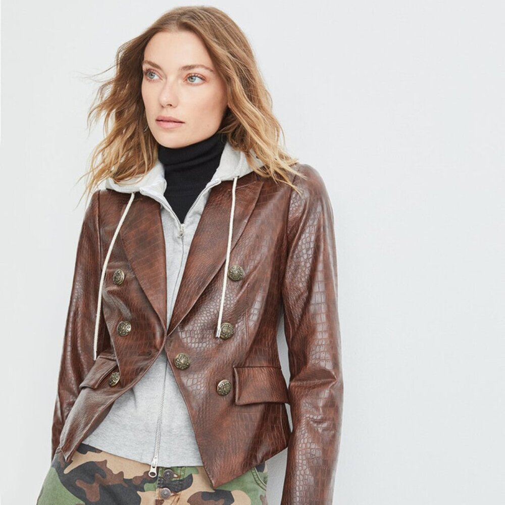 Veronica Beard Cooke Dickey Blazer in Brown Faux Crocodile Vegan Leather Size 2